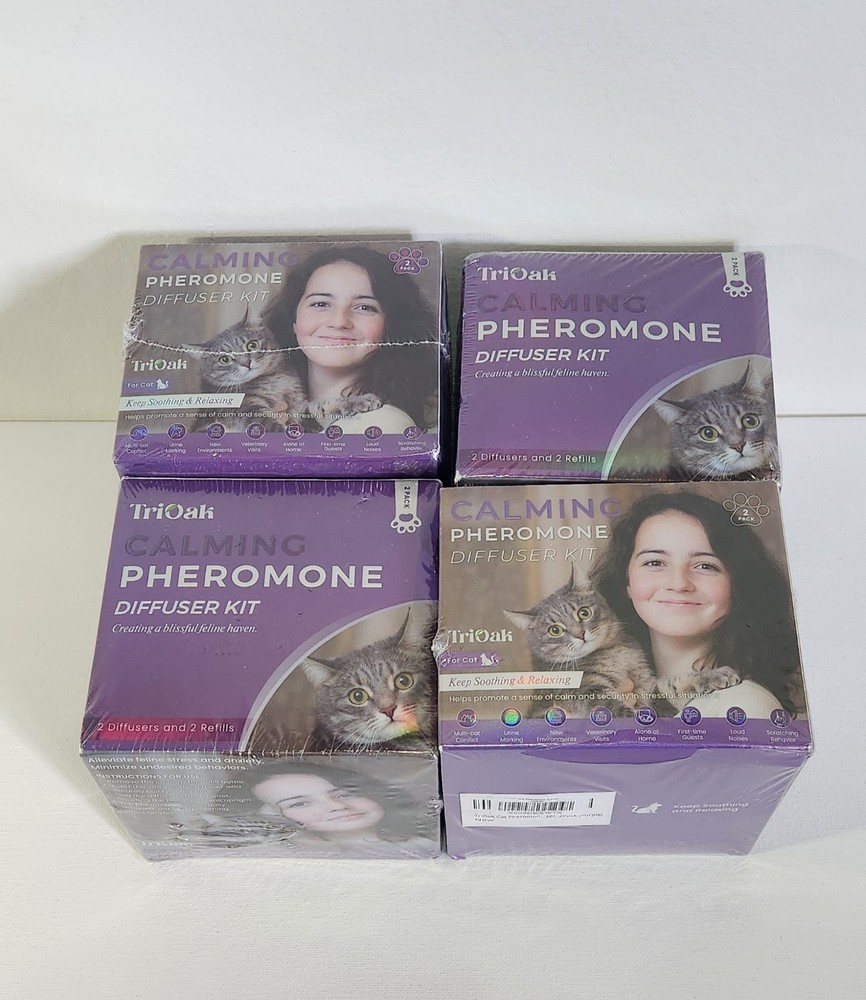 TriOak Calming Pheromone Diffuser Kit Feline Anxiety Relief 4boxes(2 Pack)