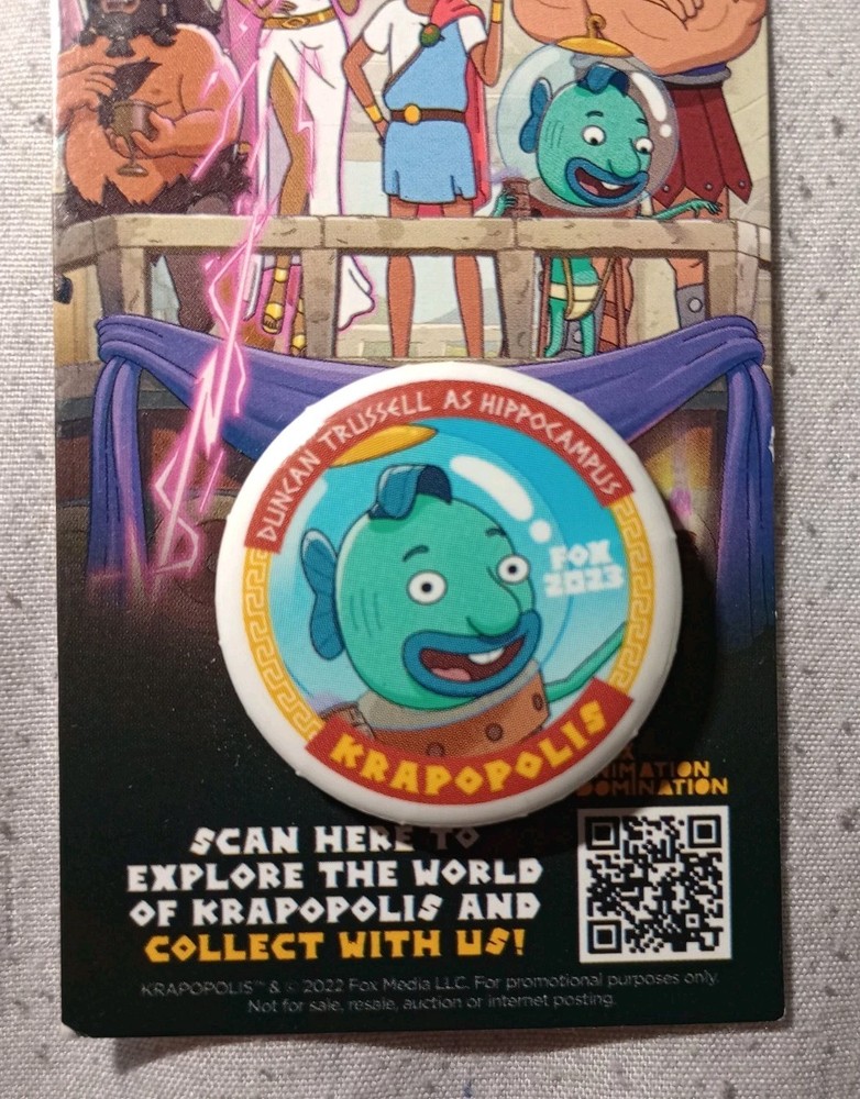 Krapopolis Button Pin Hippocampus SDCC 2023 Exclusive Fox Animation Comic Con