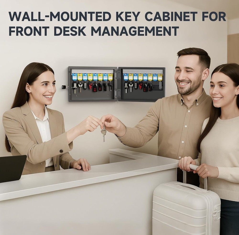 WeHere Key Lock Box Wall Mount, 16 Key Cabinet with Combination Lock & Key Tags,