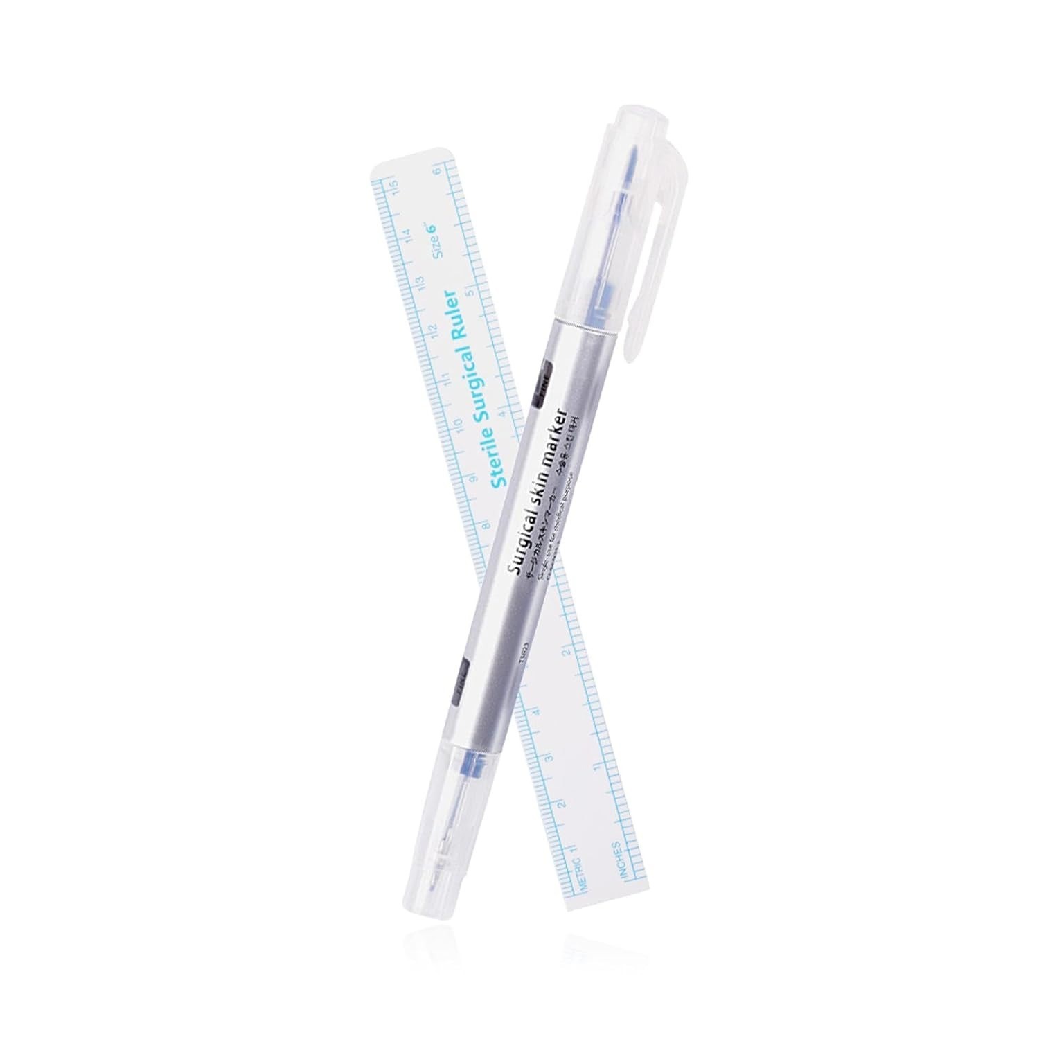 Tattoo Waterproof Double Head Surgical Skin Positioning Marker Pen with Ruler
