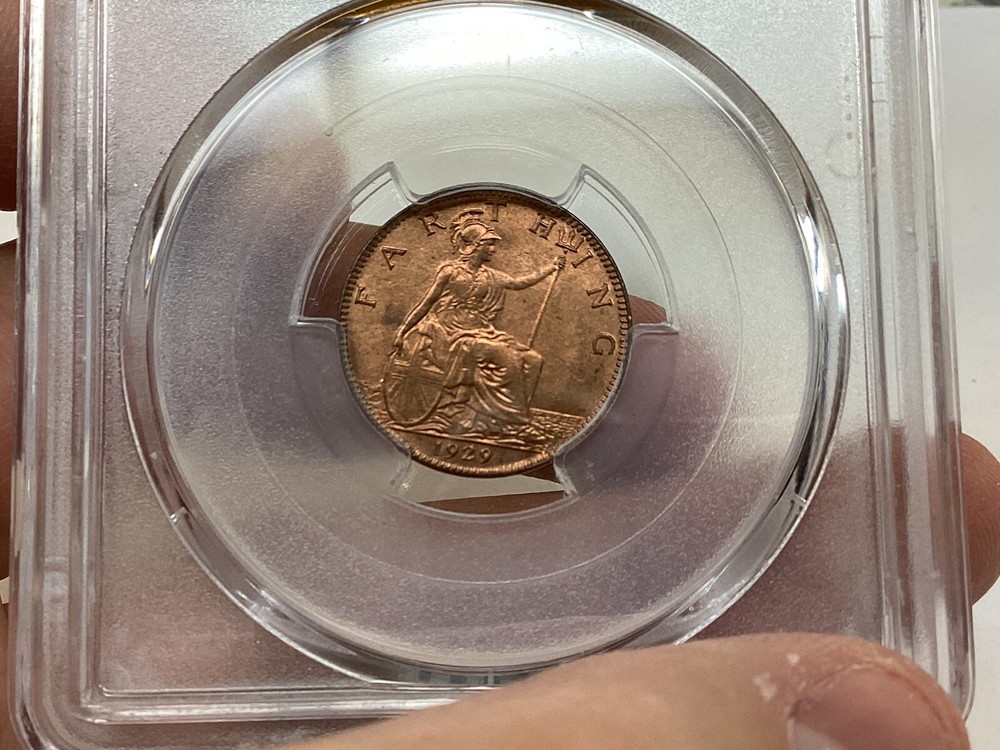 1929 Farthing Great Britain PCGS Ms65 Red