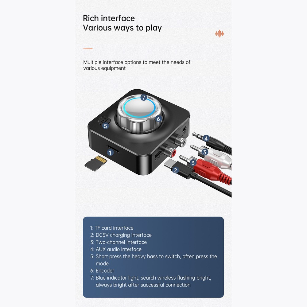 2-in-1 Wireless Bluetooth V5 Aux Audio Receiver Receiver TF Card Reader B