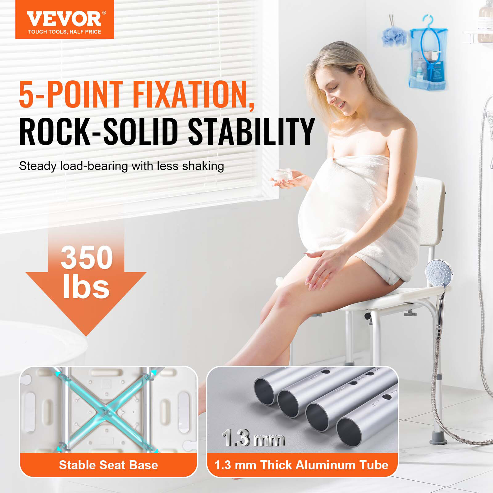 VEVOR Shower Chair Bath Bench with Back Adjustable Height Seat