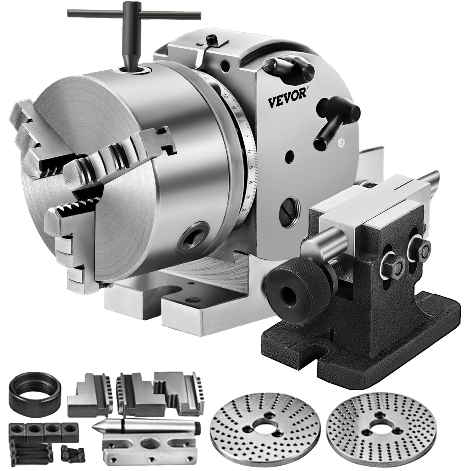 VEVOR BS-0 Semi 5" Indexing Dividing Head 3-Jaw Chuck Tailstock For CNC Milling