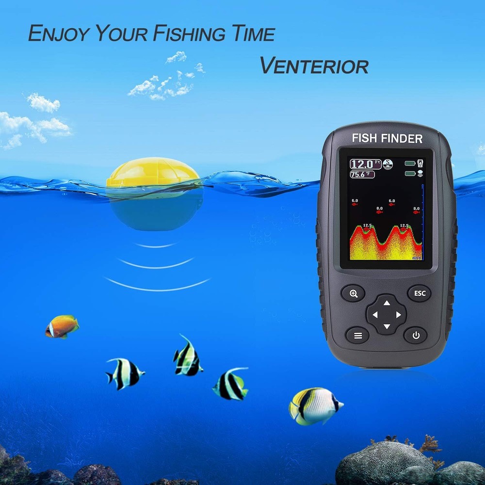 Portable Rechargeable Fish Finder Wireless Sonar Sensor Depth Locator Fish Size