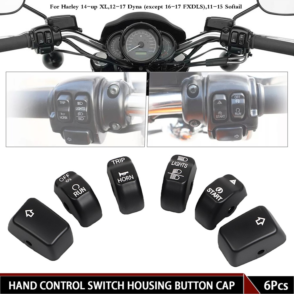 6pcs Hand Control Switch Housing Button Cap For Harley Softail Dyna Wide Glide