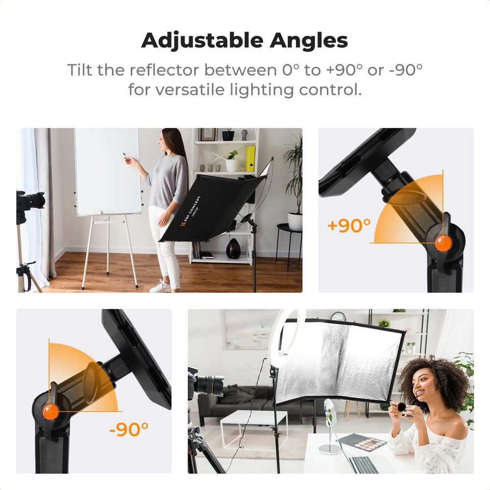 Curved Reflector, Quick-Open Clamshell Light Reflector with Stand & Carrying ...