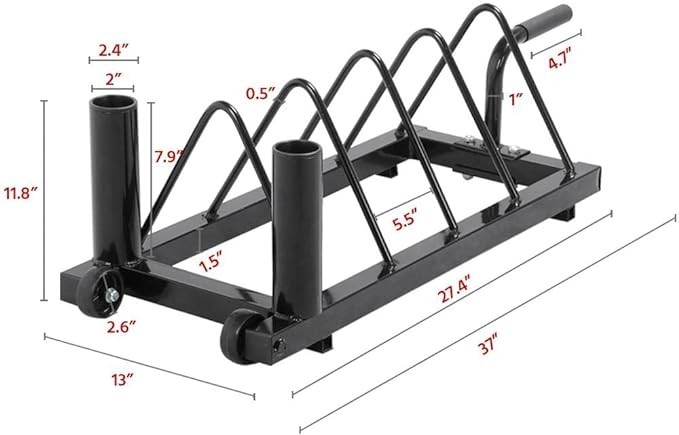 Horizontal Barbell Bumper Plate Rack Holder Olympic Bar Storage Rack with Handle