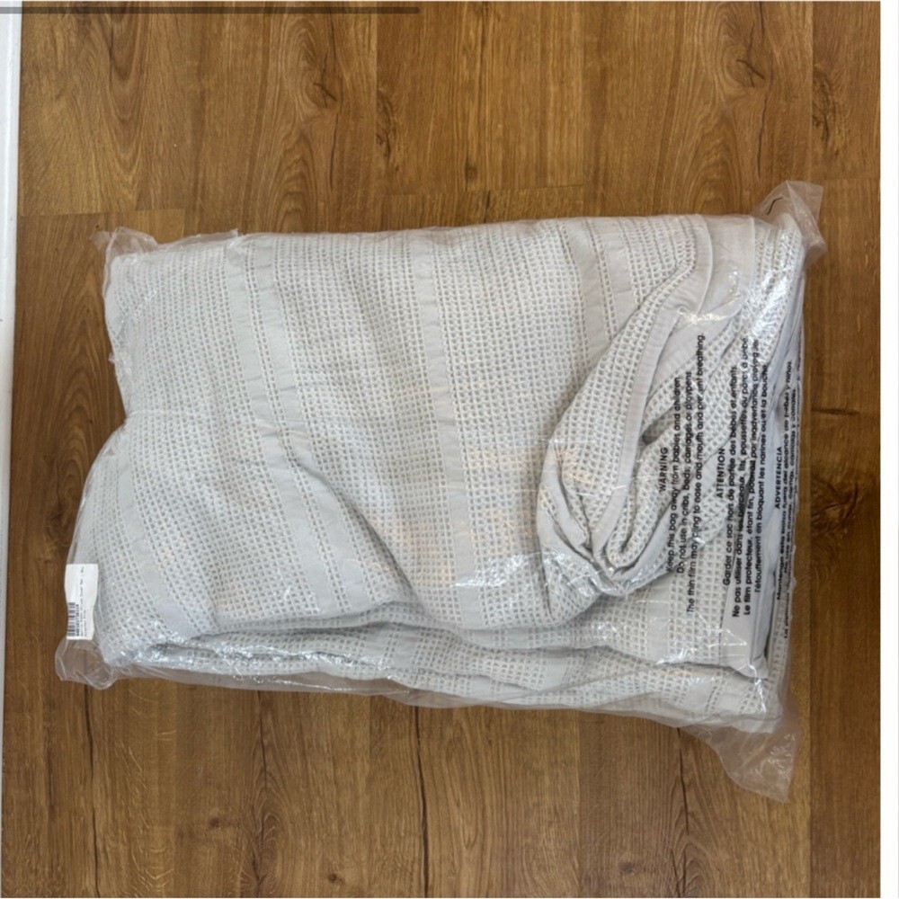 Boll & Branch King/Cal Waffle Dobby Stripe Duvet Cover Set Organic Cotton NWOT