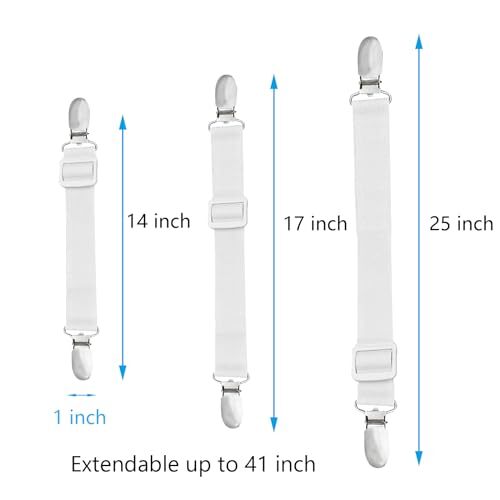 10 pcs Adjustable Bed Sheet Straps,Bed Sheet Clips, Elastic Bed Fitted White