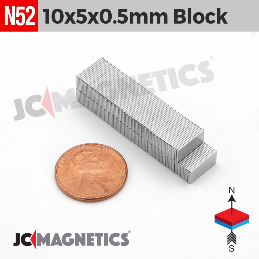 10mm x 5mm x 0.5mm N52 Small Strong Rare Earth Neodymium Thin Magnet Blocks