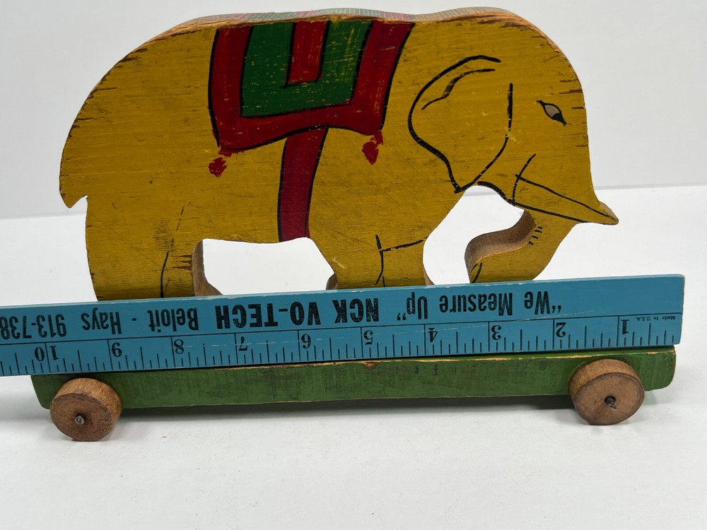 Antique Folk Art Circus Elephant Pull Toy hand painted primative