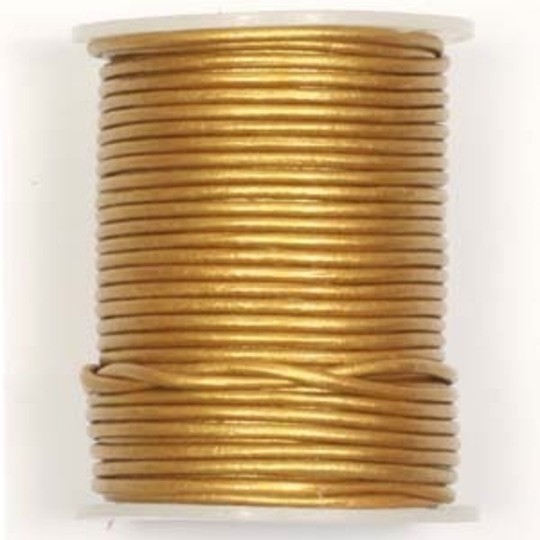Metallic Gold Genuine 1mm Round Leather Cord 50 Meter Roll