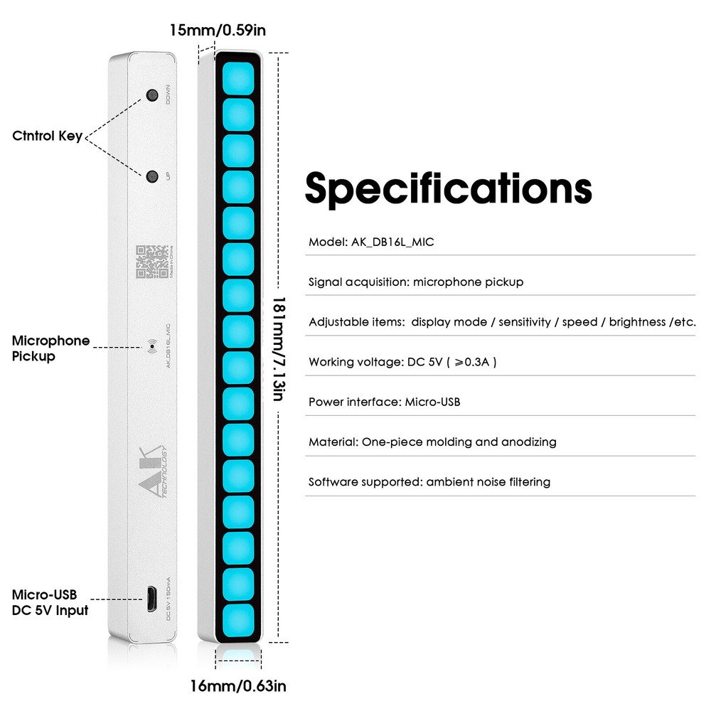 16-Bit MIC Sound Level Meter Music Spectrum Visualizer Audio Display Analyzer