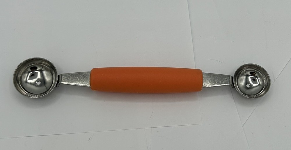 Retro ORANGE Plastic Handle Double Melon Baller Very Sturdy Kitchen Tool Vintage