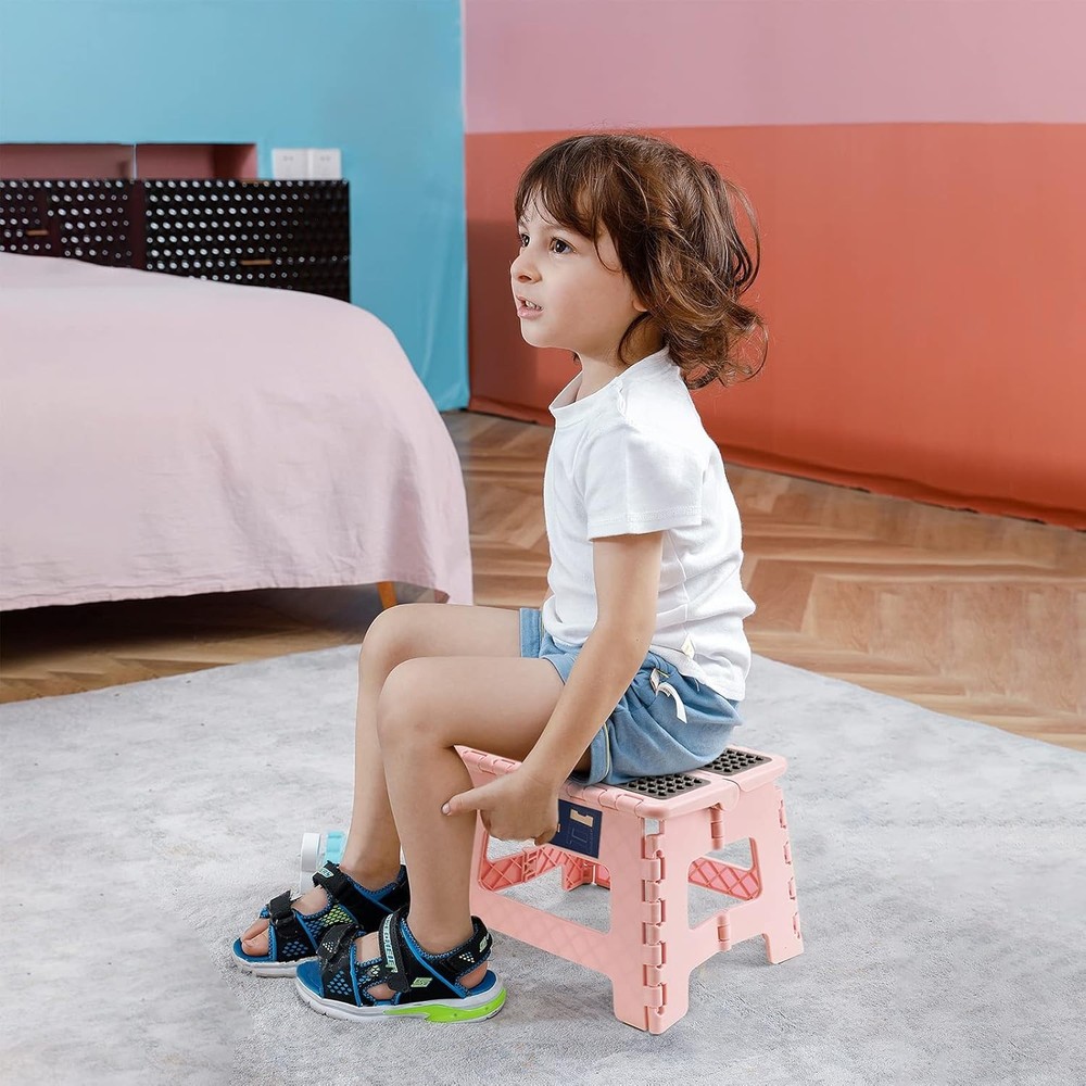 Portable Sakura Pink Step Stool - Foldable Design, Sturdy & Safe for All Ages
