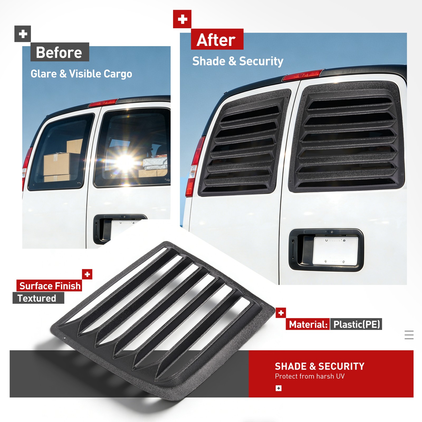 Rear Window Louver Sun Shade For 97-17 Chevy Express GMC Savana 1500 2500 Pair