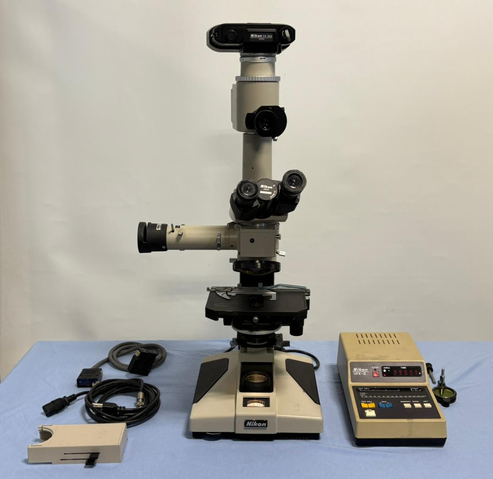 Nikon Optiphot Trinocular Microscope w/ UFX-II Camera Controller & Accessories