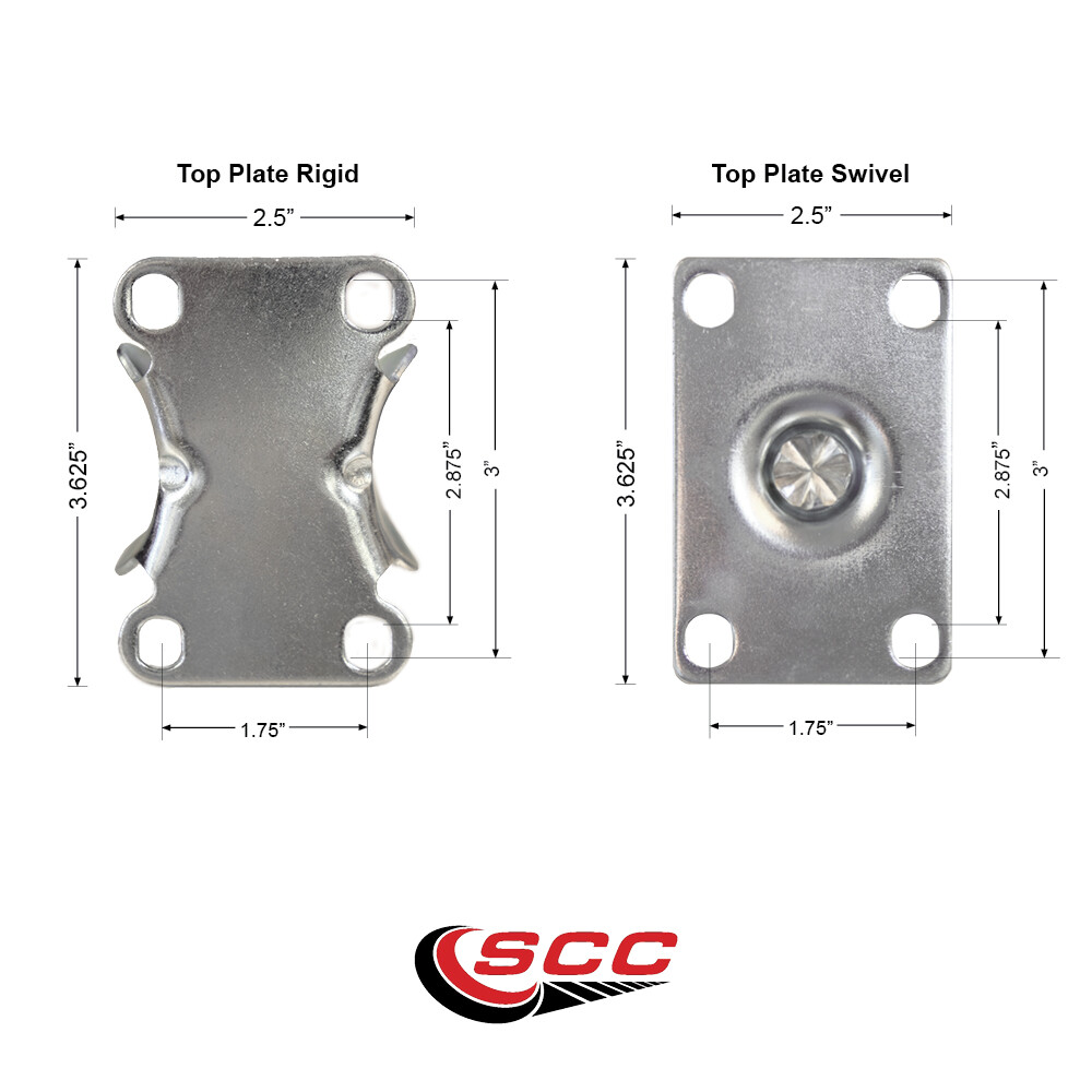 3.5 Inch 316SS Solid Polyurethane Swivel Plate Caster Set 2 Lock Brake 2 Rigid