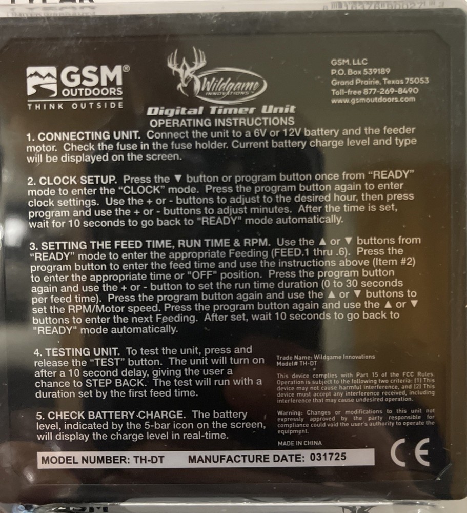 Wildgame INNOVATION GAME FEEDER TIMER 6V 12V DEER TURKEY DIGITAL CONTROLLER