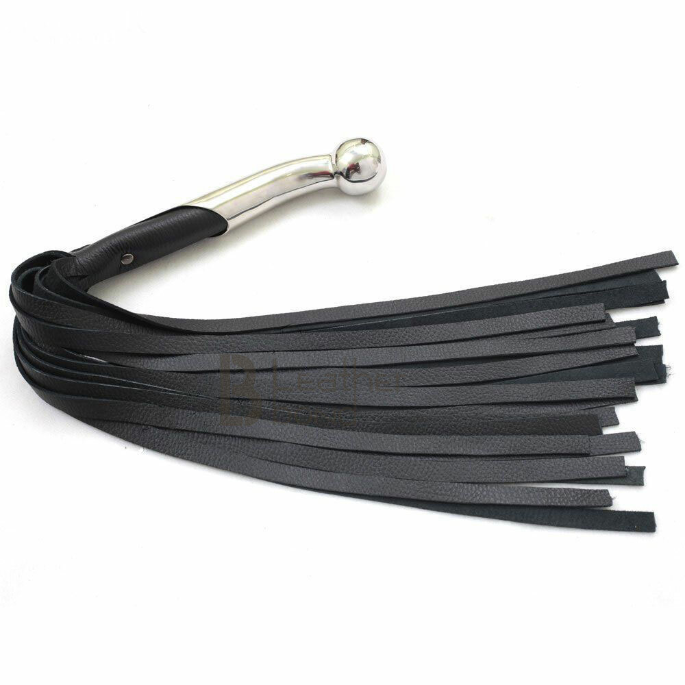 Real Genuine Cow Hide Leather Flogger Steel Handle Heavy Duty 25 Falls