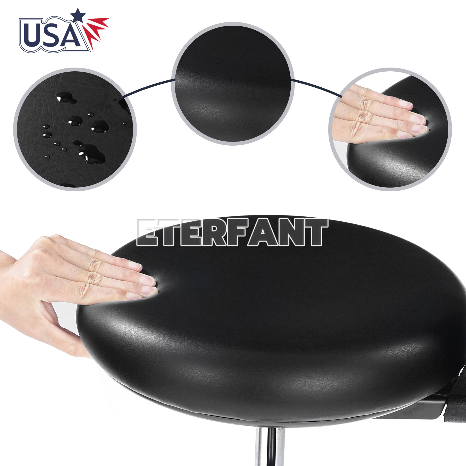 Dental Doctor Assistant Stool Mobile Chair Adjustable Height PU Leather Black