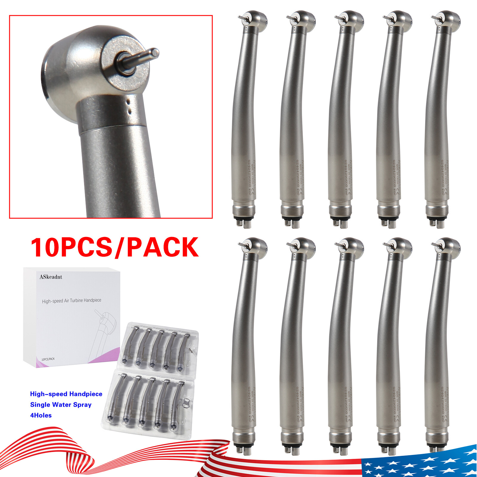 10 PCS Dental High Speed Handpiece Push Button Turbine 4 Hole NSK Pana Max Style