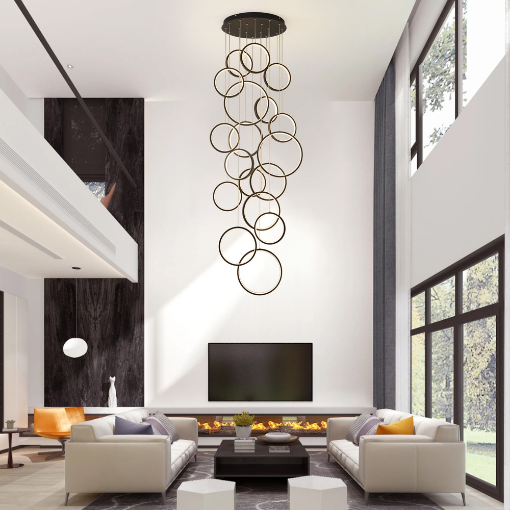Modern Led Chandelier Lighting,Dimmable with Remote Control 18 Rings,Adjustable