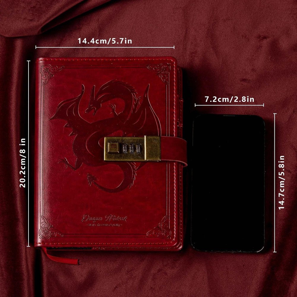 Dragon Leather Journal Notebook, Diary with Combination Lock, Lined/...