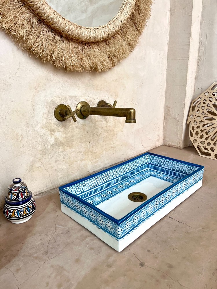 47cm / 18.5in, Ceramic Sink for Bathroom & Kitchen, Rectangular Fish Scale Sink