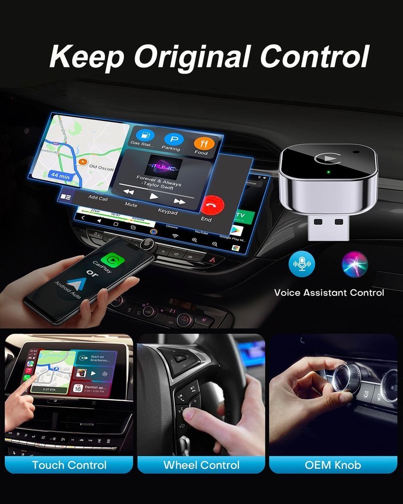 2026 Upgraded Wireless CarPlay Adapter& Android Auto Adapter, Black