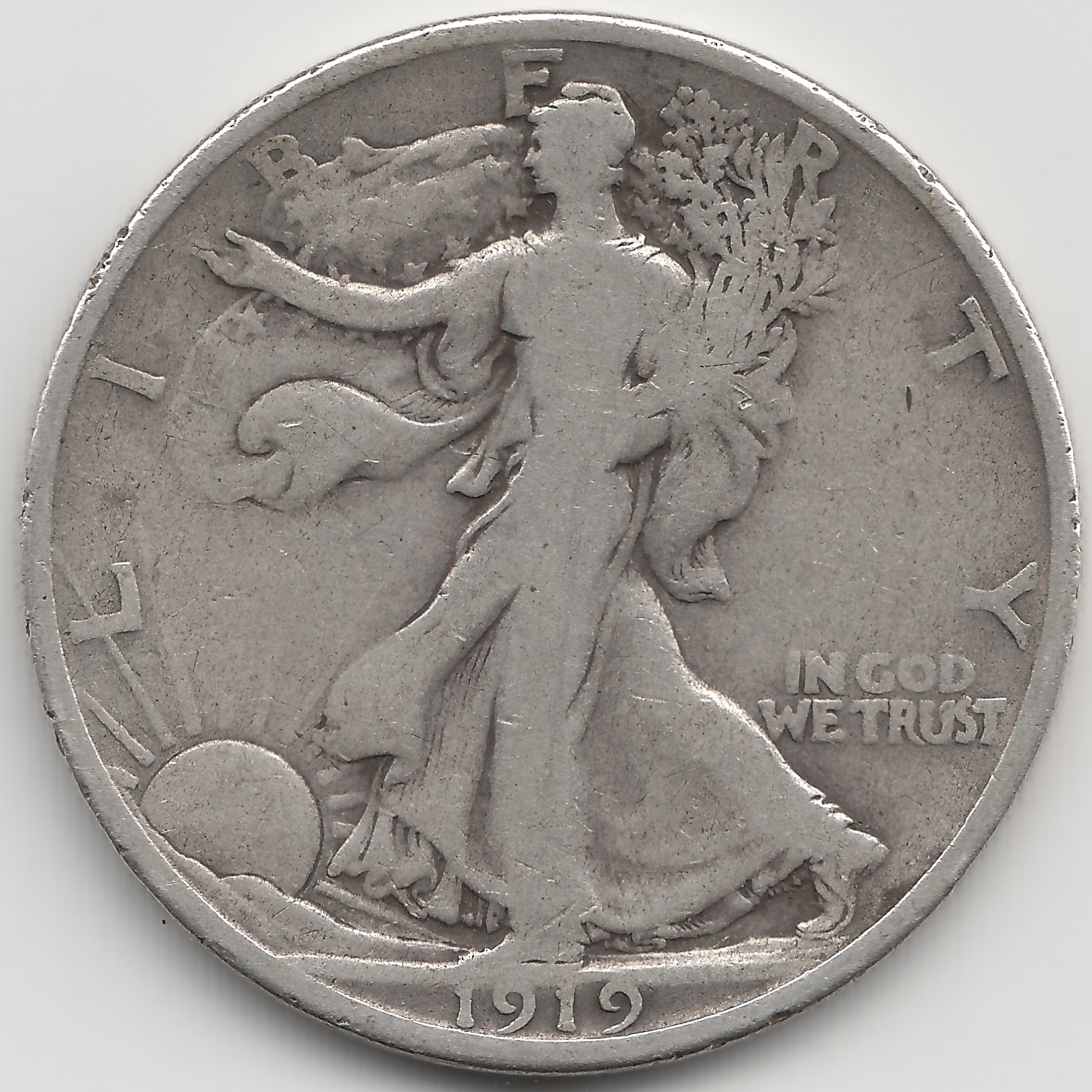 1919 D Walking Liberty Half Dollar, VG