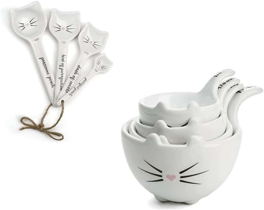 White Cat  Measuring Cups and Spoons Set (Includes 4 Pieces)