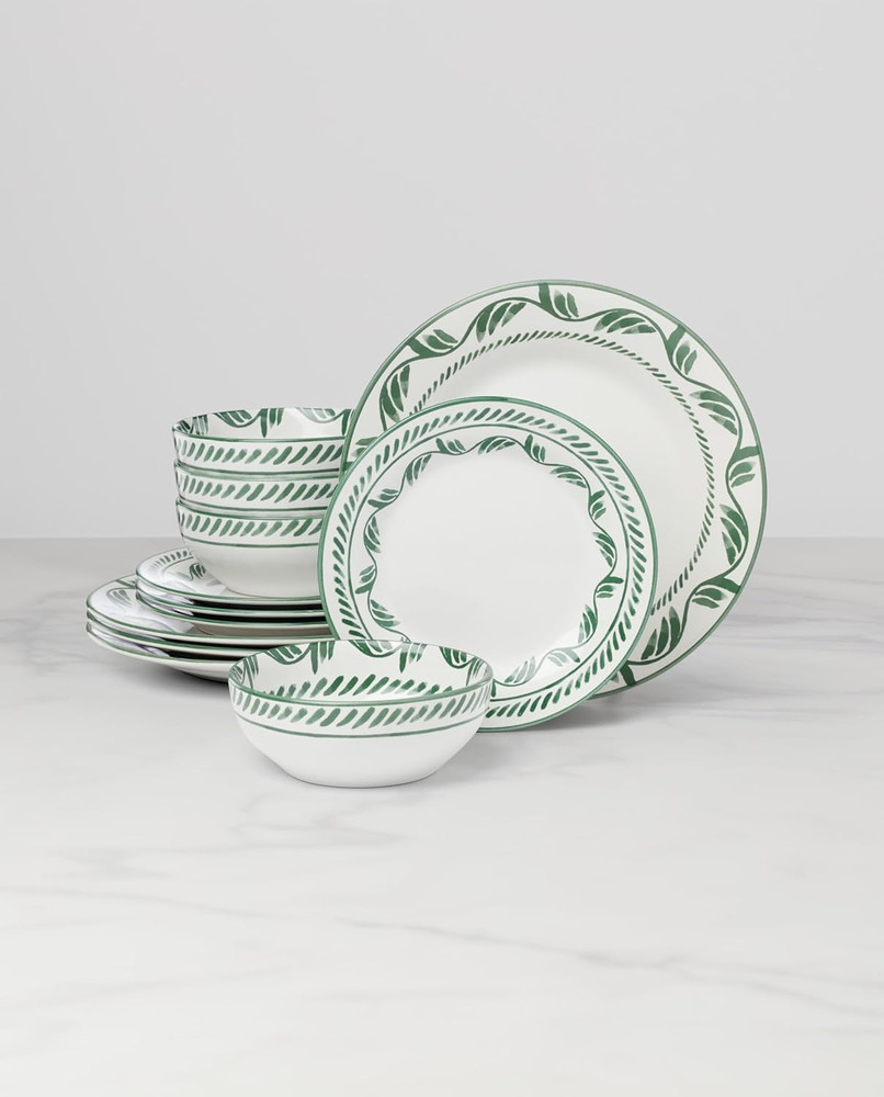 Dinnerware Set, Solear Green 12-Piece Set, Service for 4, Stoneware Material, Di