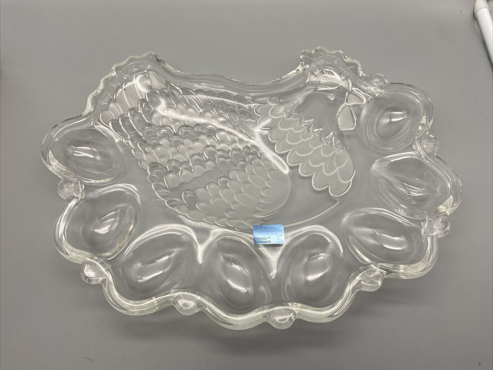 Studio Nova Barnyard Divided Egg Tray Crystal Germany 14.25" x 10" OPENED BOX