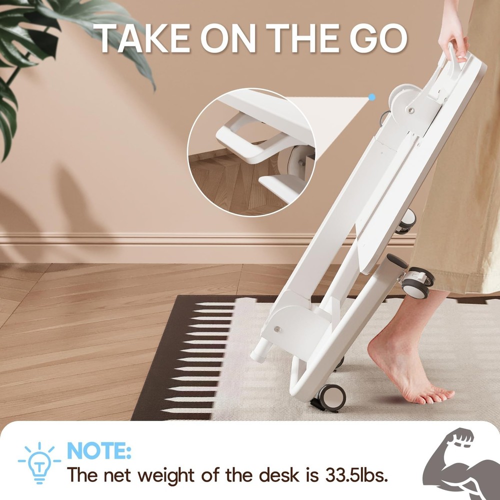 Foldable Mobile Standing Desk, 90 Tiltable Rolling Standing Desk, Height Adju...