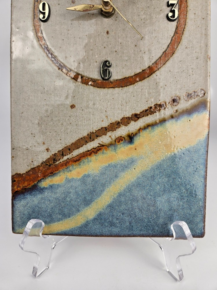Signed Lauer Studio Pottery Wall Clock Ceramic Slab Art Clock TESTED