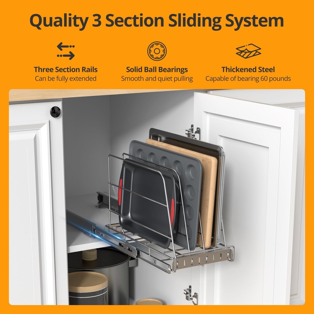Pull Out Cabinet Organizer for Cutting Board, Cookie Sheet, Baking Sheet, Sta...