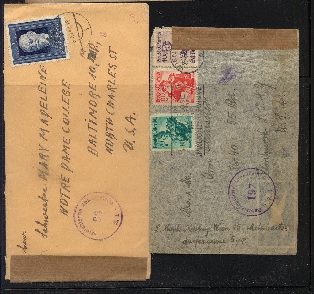 Austria  2  post  war  censor  covers                MS0102