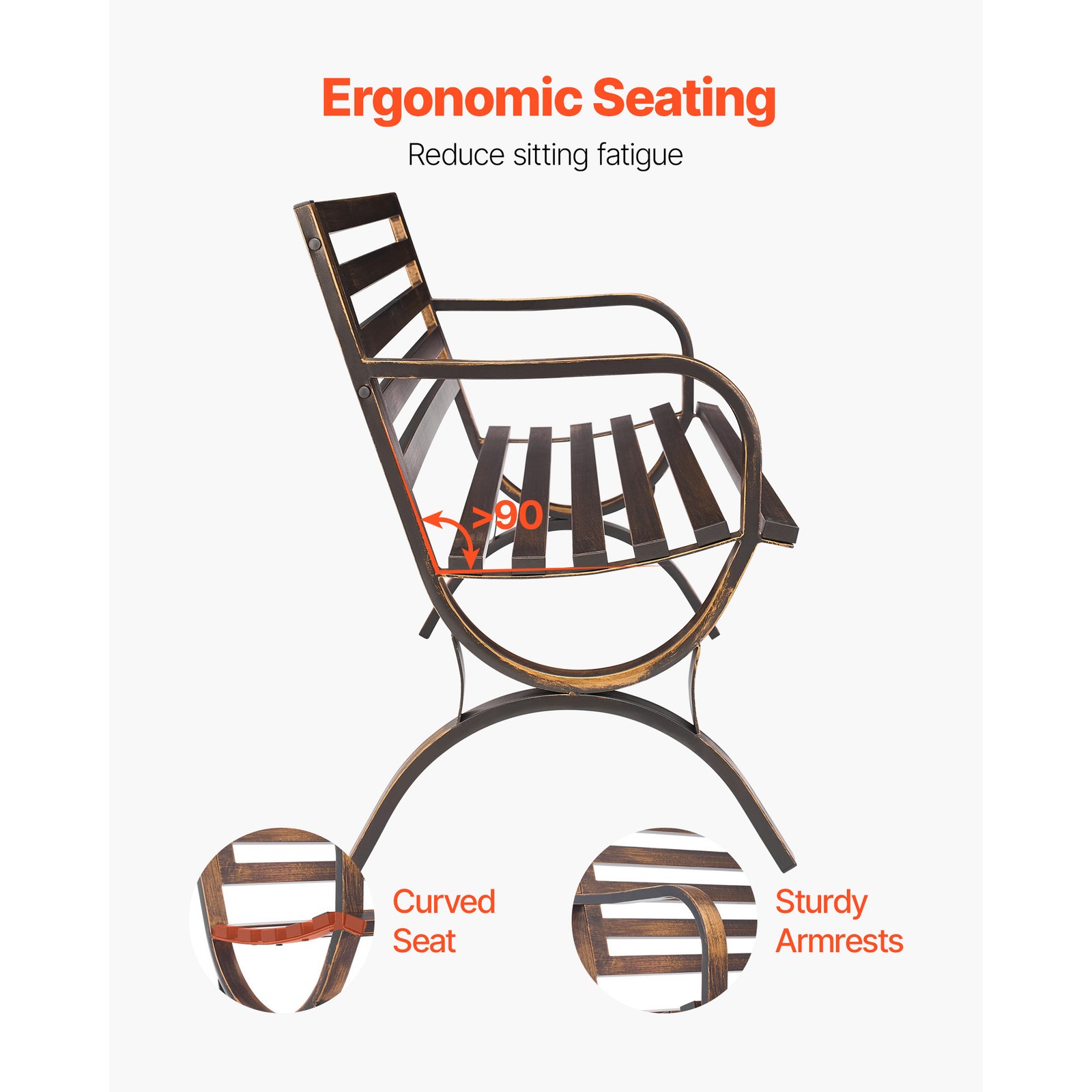 Outdoor Bench Patio Bench 50 inch Metal Frame Slatted Backrest for Porch