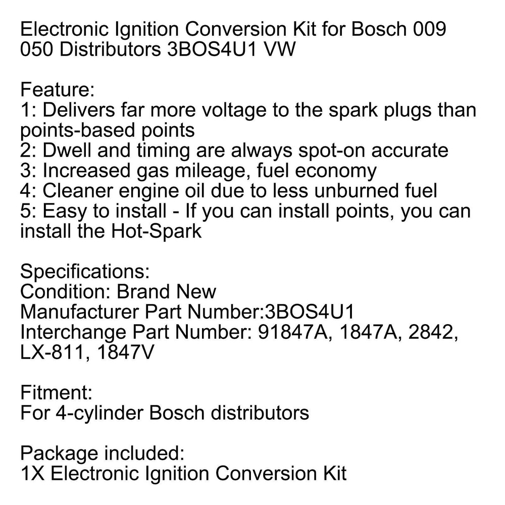 Electronic Ignition Conversion Kit for 009 050 Distributors 3BOS4U1 VW .·