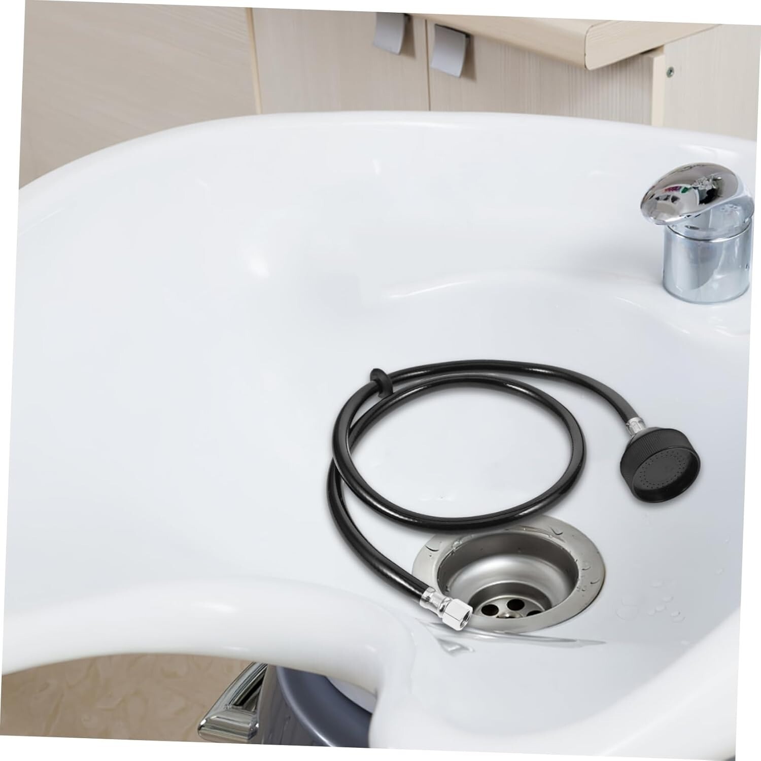 Salon Shampoo Faucet Sprayer Head Black Rubber Hose Beauty Equipment 120cm/47"