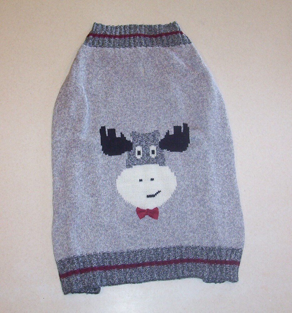 Knit Gray Moose Print Light Weight Dog Sweater Large