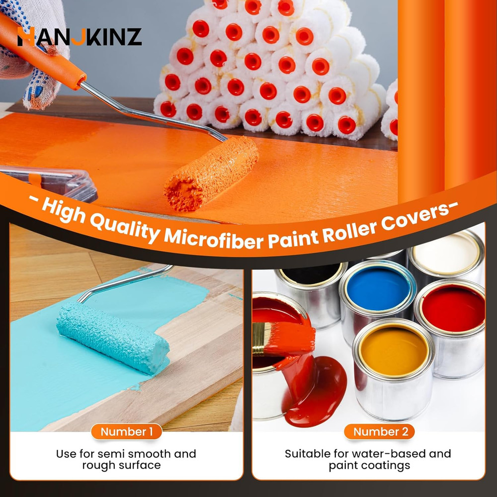 24 Pack Microfiber Paint Roller 4 Inch, Mini Paint Roller Covers, 3/8 Inch Nap,
