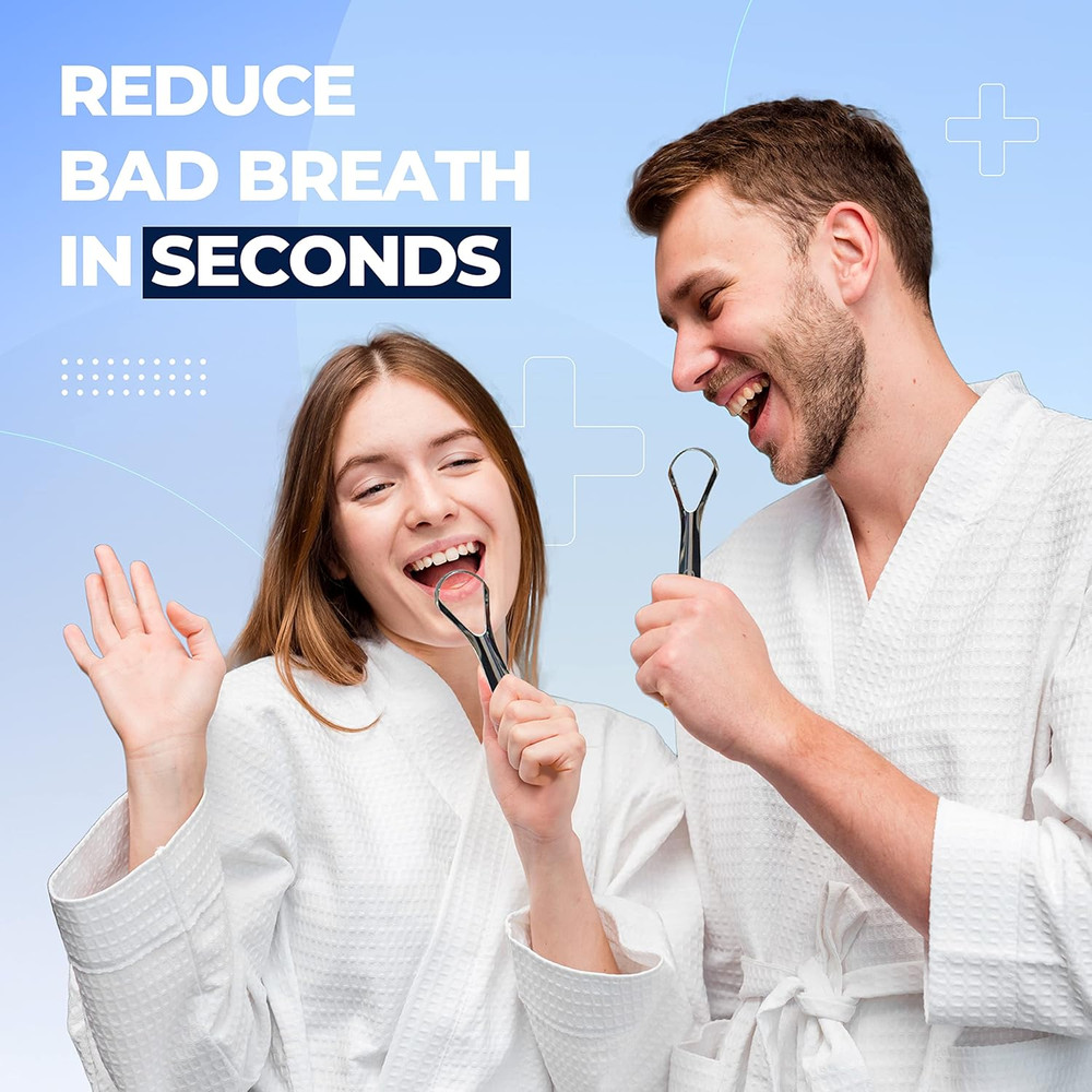 Deep Clean Tongue Scraper- Double-Ended - Flat + Serrated Edge Design, (2Pk)