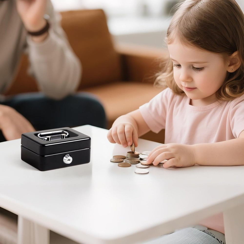 Key-Controlled Black Cash Box - Small Size for Personal Security & Convenience