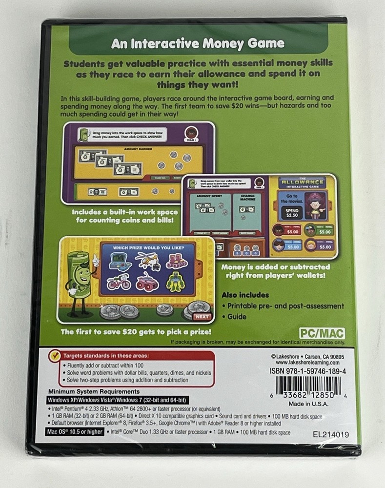 The Allowance Interactive PC Game Lakeshore Math Grades K-4 New Sealed