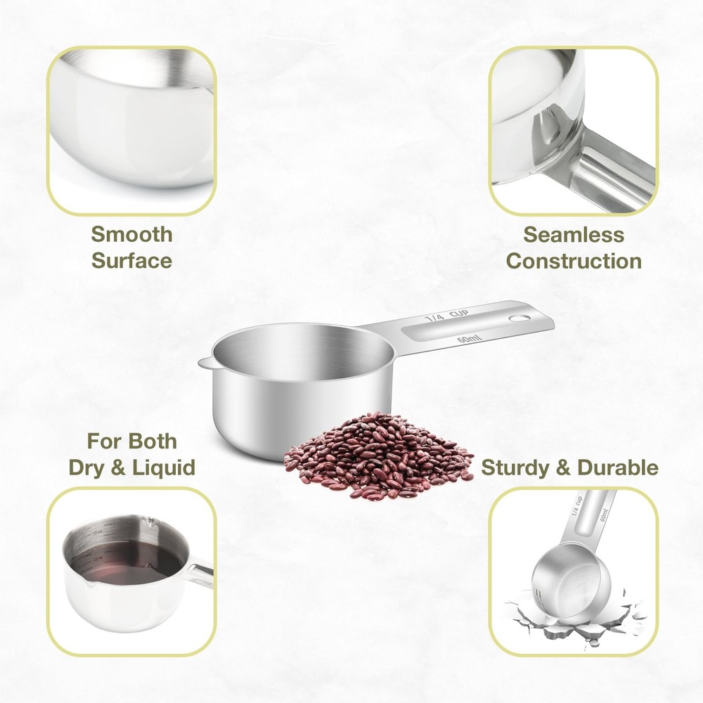 BERYLER 1PCS 1/4Cup (60ml, 2oz) Single Measuring Cup, Etched 1/4Cup, Silver
