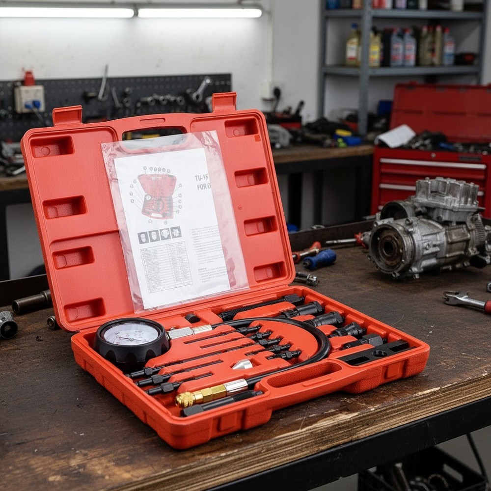 17-Piece Diesel Engine Compression Tester Kit - Precise Diagnostics for Vehicles