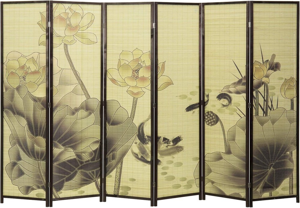 4 Panel Folding Bamboo Room Divider Chinese Calligraphy Decorative Screen Art